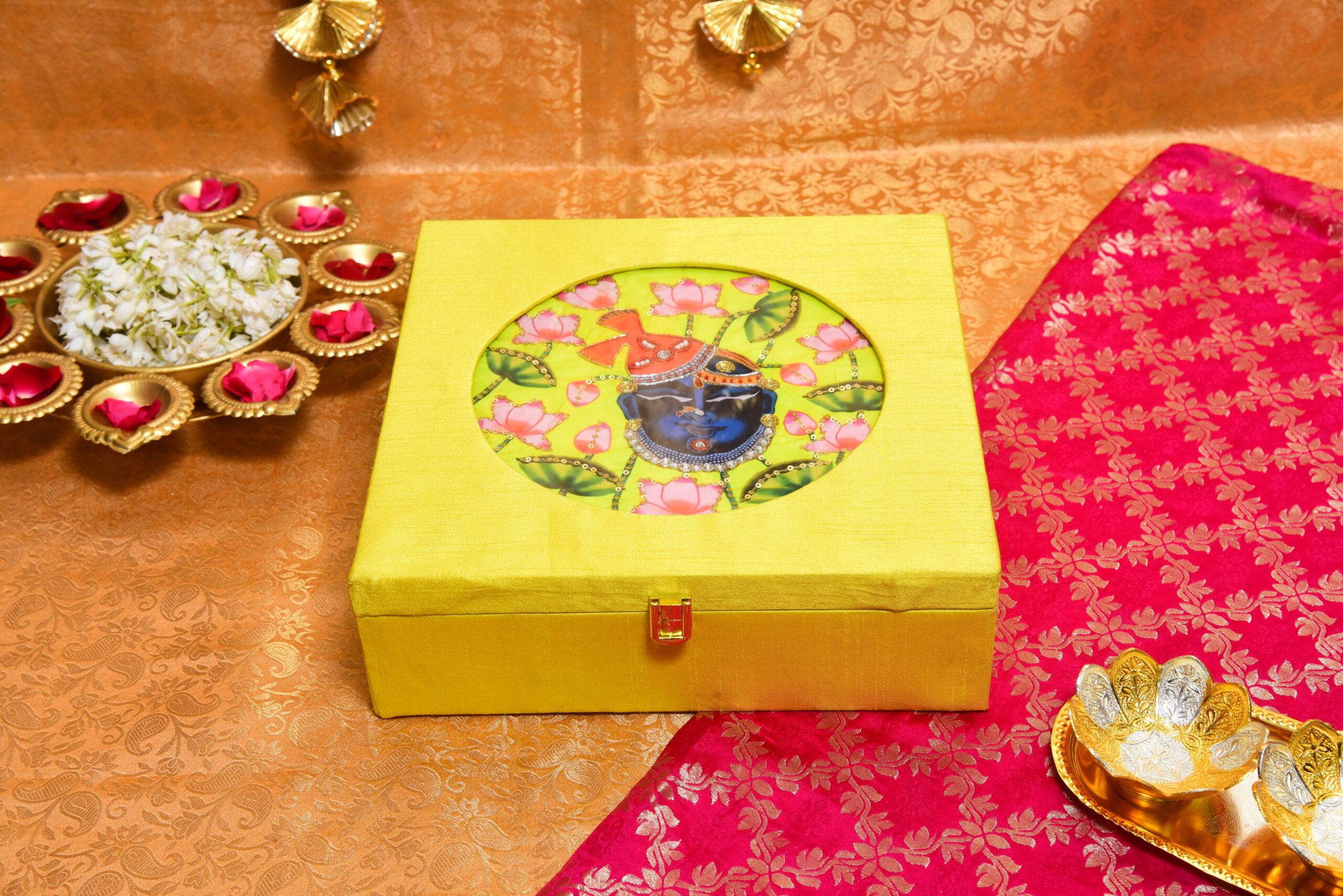 Shree Nath Ji-Themed Yellow Hamper Box - Perfect for Wedding Favors, Janmashtami Celebrations, and Return Gifts - Divine Elegance in Every Detail