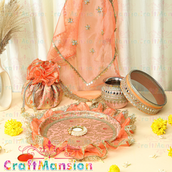 Karwa Chauth Thali Set - KS008(Peach) - Image 4