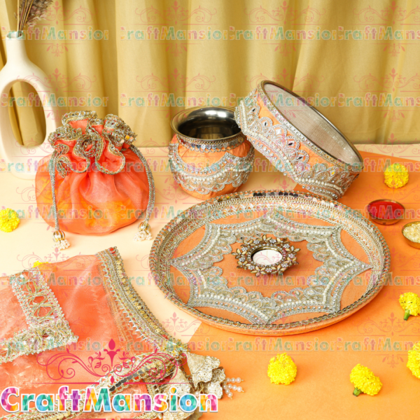 Karva Chauth Thali Set - KS006(Orange)