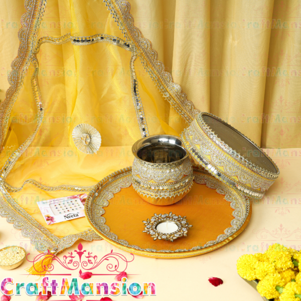 Karwa Chauth Thali Set - KS005(Yellow)