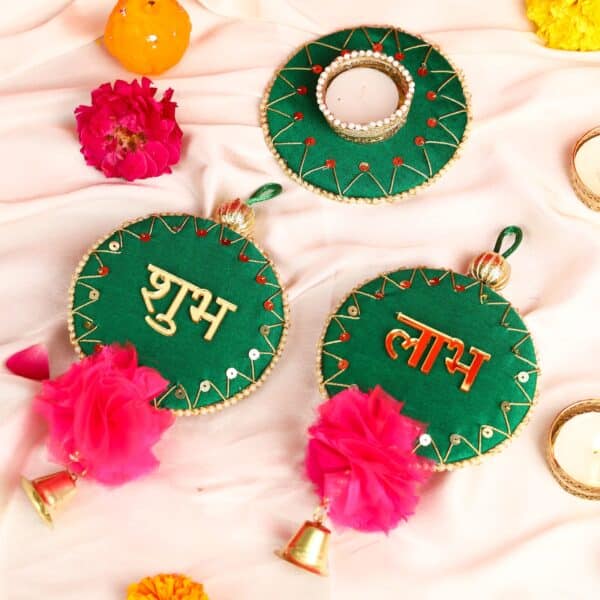 Shubh Labh Hanging Set with T-Light (Green)